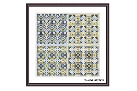 A Classic Gold & Blue Ornament Cross Stitch Sampler