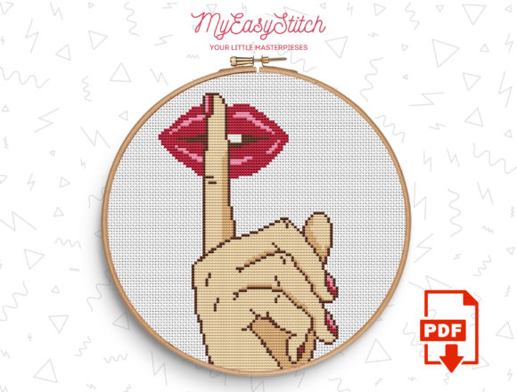 A Designer's Review: Lips Hand Shhhh Cross Stitch Pattern